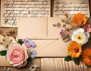 vintage retro scrapbooking paper background with flowers and hand writing