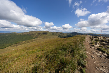 Fototapeta premium Hiking along the red trail to the highest peak of the Bieszczady Mountains - Tarnica