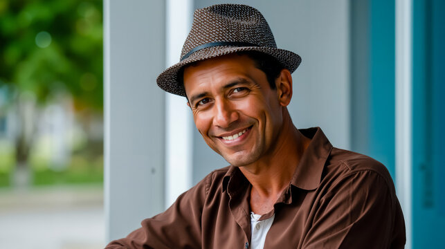 A man wearing a hat and smiling