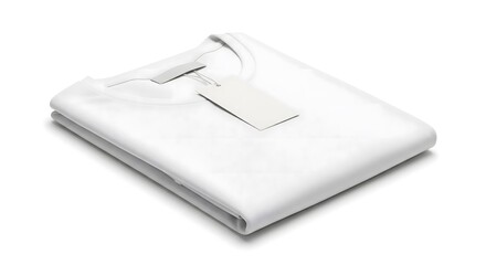 Angled View of Folded White T-Shirt Mockup with Blank Price Tag