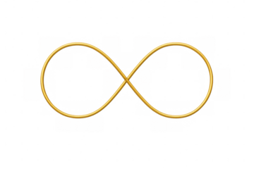 Golden infinity symbol illustrating the concept of forever, continuity, and infinite possibilities. Transparent background included