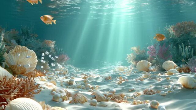 Serene underwater coral reef teeming with vibrant fish and sunlit ocean floor, 4k high quality