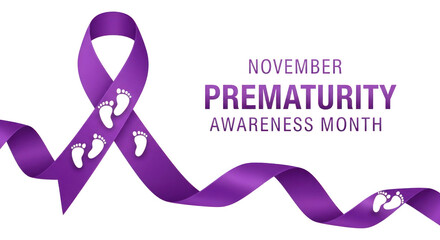 November Prematurity Awareness Month Purple Ribbon with Baby Footprints