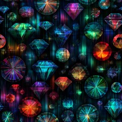 Abstract pattern with gemstones in aa seamless pattern.