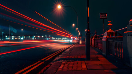 Fototapeta premium Night City Street with Light Trails