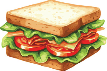 Vector watercolor painted illustration of a sandwich