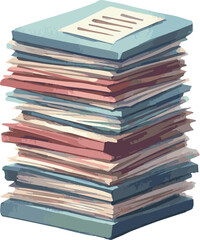 Vector watercolor painted illustration of a stack of papers and books
