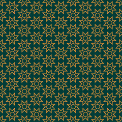 Seamless Golden Eight-Pointed Star Pattern on Dark Teal Background