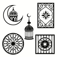 Islamic ornament set, including crescent and mosque
