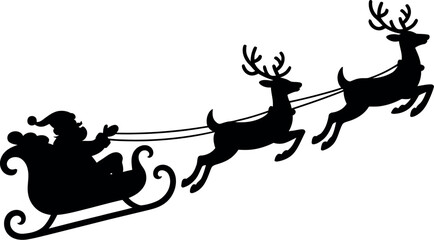 Santa claus silhouette with reindeer sleigh christmas holiday vector illustration