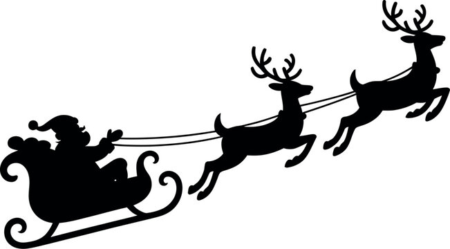 Santa claus silhouette with reindeer sleigh christmas holiday vector illustration