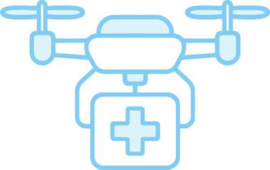 Modern drone delivering medical supplies with a prominent white cross symbol on a clean background