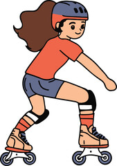 Naklejka premium Girl Roller Skating Vector on Transparent Background
