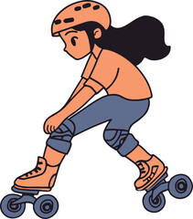 Girl Roller Skating Vector on Transparent Background