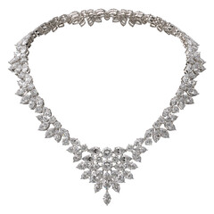 Luxurious diamond necklace on isolated transparent background. Jewelry showcase. 3d rendering.