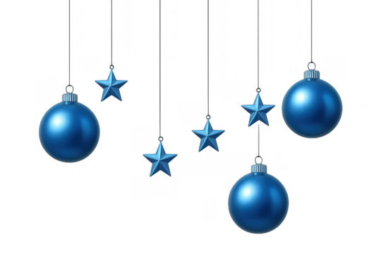 Blue christmas baubles and stars hanging decoration