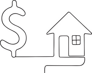 Minimalist Line Drawing of Dollar Sign and House Real Estate Investment Vector Concept