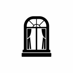 Black silhouette of a window with curtains