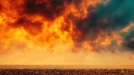 Obraz premium Intense wildfire spreads across dry plains under darkening skies