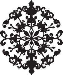 Black and White Floral Mandala with Leafy Accents
