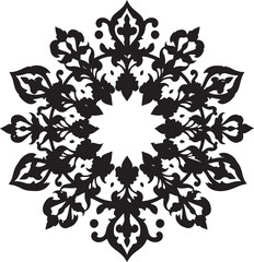 Black and White Floral Mandala with Leafy Accents
