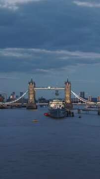 hyper lapse of Tower Bridge at sunset, London, UK