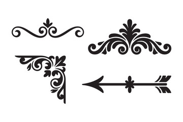 Ornate black decorative flourishes and arrow elements