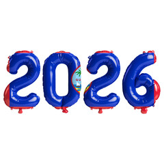 Guam flag colors 2026 3d illustration, balloon numbers 3d rendering on transparent background