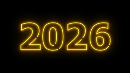 2025 to 2026 year transition animation with glowing yellow neon numbers and digital glitch effect. 2025 to 2026 animation with flickers. 4K video for educational, presentations, yearly update intros. - Powered by Adobe