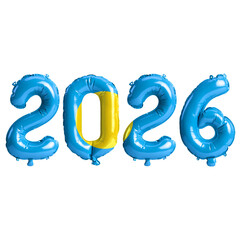 Palau flag colors 2026 3d illustration, balloon numbers 3d rendering on transparent background