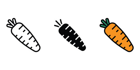 Fresh Carrot Vegetable Root Outline and Color Icons