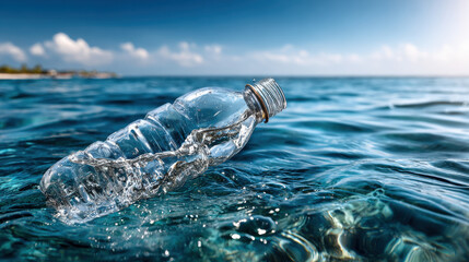 Plastic bottle floating in ocean highlighting environmental pollution and conservation awareness for marine protection