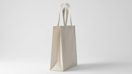 Minimalist cream tote bag with smooth fabric and handles against a white background