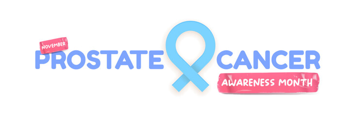 Obraz premium November Prostate cancer awareness month icon with blue ribbon icon isolated on white. Blue November is prostate cancer awareness month. November mens health month wide banner and label