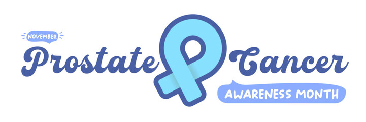 Fototapeta premium November Prostate cancer awareness month icon with blue ribbon icon isolated on white. Blue November is prostate cancer awareness month. November mens health month wide banner and label