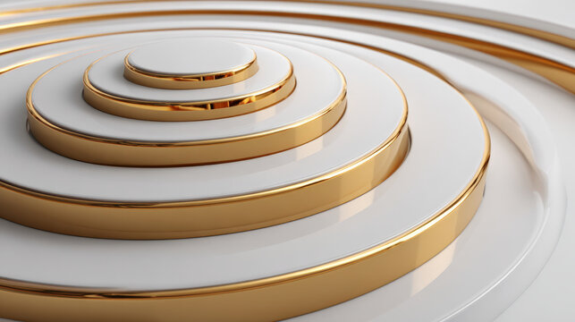 Frosted concentric ring with brass checkpoints on white disc in bright studio