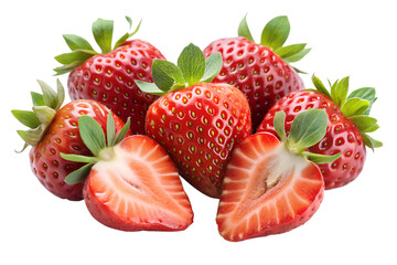  strawberries isolated on transparent white background full depth of field clipping path