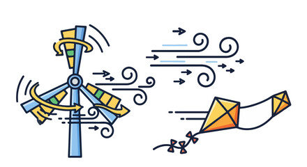 Wind Power Turbine and Flying Kite Aerodynamics Concept Art