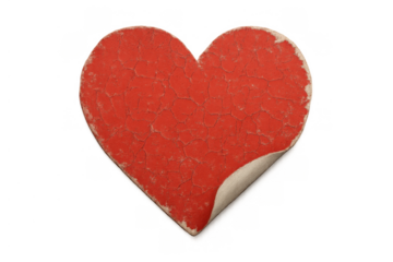 Heart shape sticker peeling, showing old red cracked texture and vintage romantic love concept
