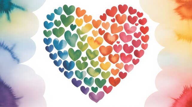 Watercolor hearts rainbow love pride lgbtq valentine colorful art design illustration graphic painting - Powered by Adobe