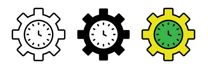 A flat-style clock time management icon in colored, filled, and stroke design. Represents productivity, schedule planning, and business time tracking.