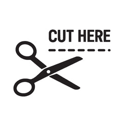 Cut Here Scissors Icon – Dotted Line Label for Coupon or Craft Design