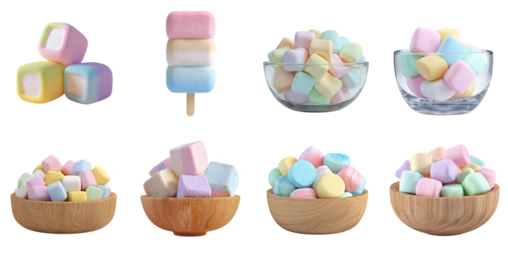 Rainbow marshmallow die cut no bg png for snack and dessert decoration purpose concept.