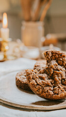 A plate of cookies with one cookie missing