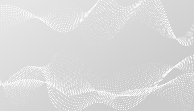 White dot wave background for AI dashboard and data analytics. Smooth halftone tech texture with digital flow and futuristic motion lines. Vector abstract mesh on light gray backdrop	
