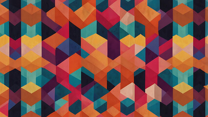 Obraz premium Abstract geometric background with colorful cubes and triangles in warm tones