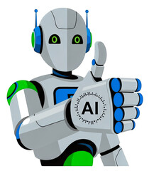 Robotic AI Agent or Virtual Assistant Thumbs Up Approval of Effective Artificial Intelligence Illustration PNG