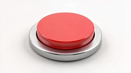 Glossy Red Stop Button with Metallic Edge on White Background
