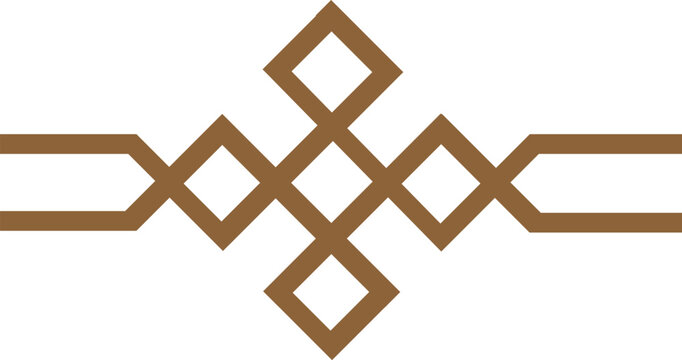 brown geometric endless knot divider ornamental border design with interlocking diamond pattern isolated on white background