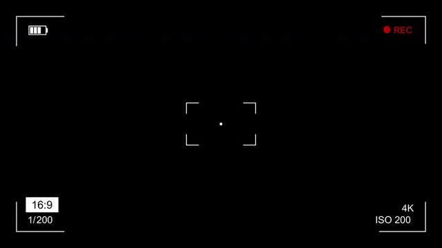 Camera recorder screen overlay on a transparent background video looping, Recording camera screen interface with alpha channel video 4K